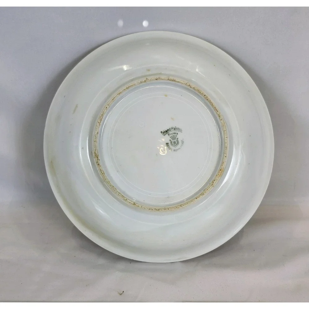 Antique Royal Rudolstadt Prussia B Crown Hand Painted Pink Yellow Rose Bowl 9.25